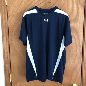 Navy blue and white Under Armour short sleeve shirt